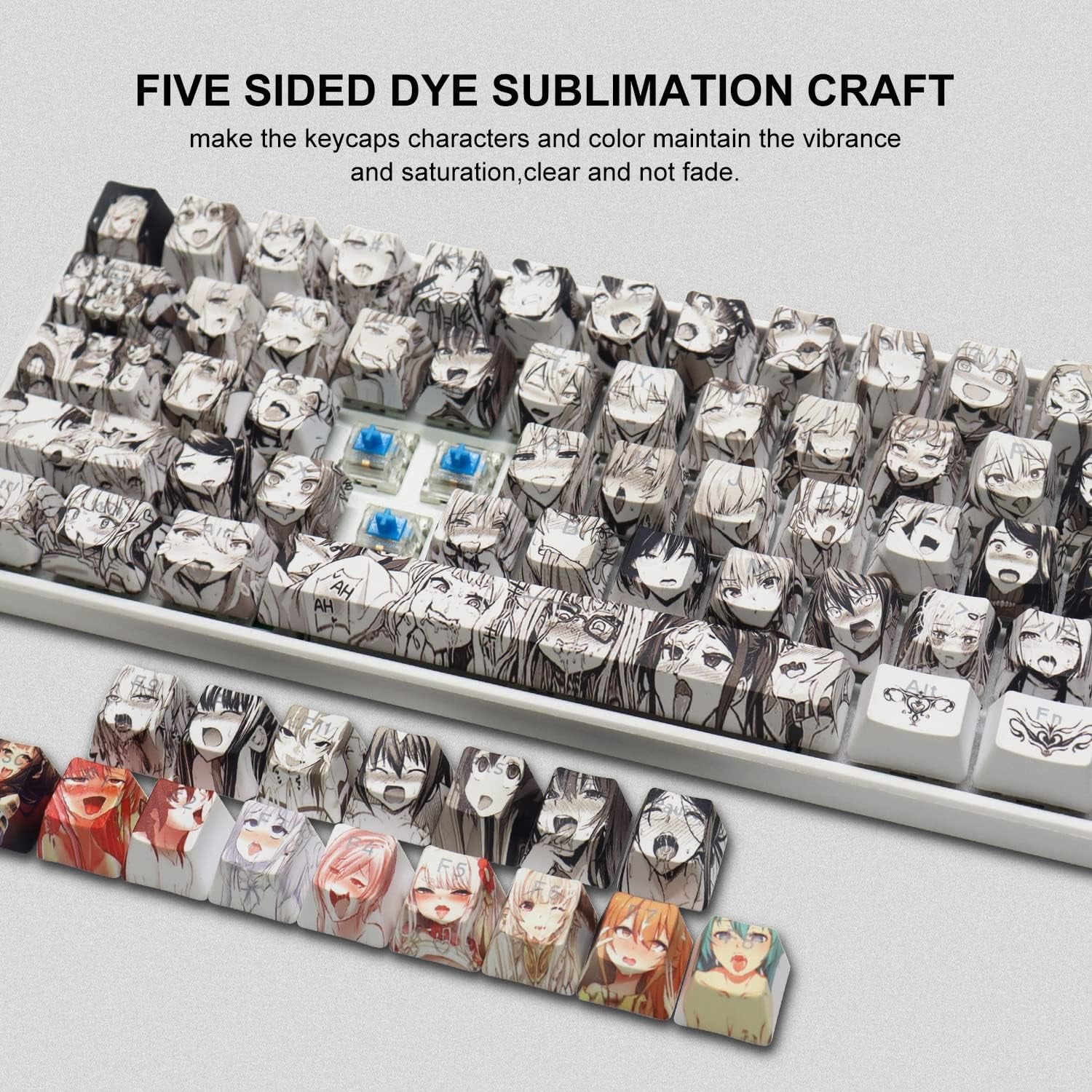 PBT Anime Keycaps - 108 Keys, XVX Japanese Custom Backlit Keycaps, OEM Profile for 61/87/104/108 Cherry Gateron MX Switches Mechanical Keyboard (Black Anime)