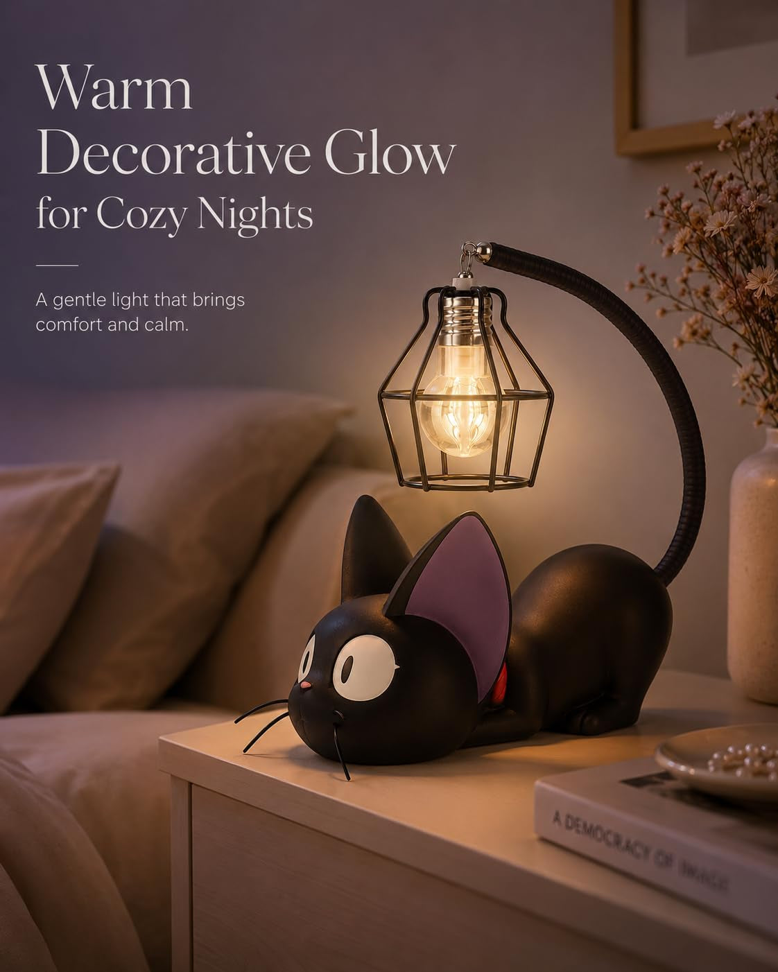 Jiji Cat Lamp, Kiki'S Delivery Service Resin Black Cat Night Light, Kiki Anime Room Decor, Cute Desk Lamp Gift for Fans