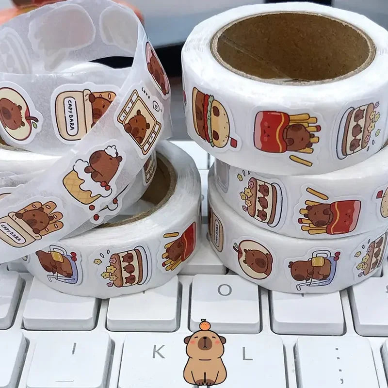 500 Stickers Capybara Roll Stickers High Value Cute Cartoon Decorative Stickers Sealing Stickers