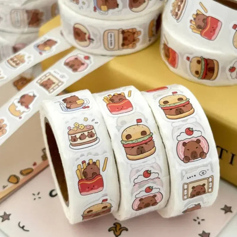500 Stickers Capybara Roll Stickers High Value Cute Cartoon Decorative Stickers Sealing Stickers
