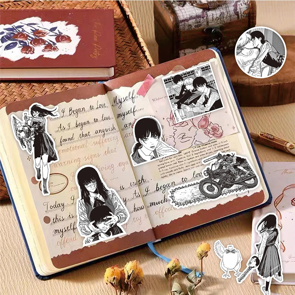10/30/75Pcs Black and White Chainsaw Man Stickers Anime Decals Cool DIY Skateboard Laptop Phone Waterproof Cartoon Sticker Toys