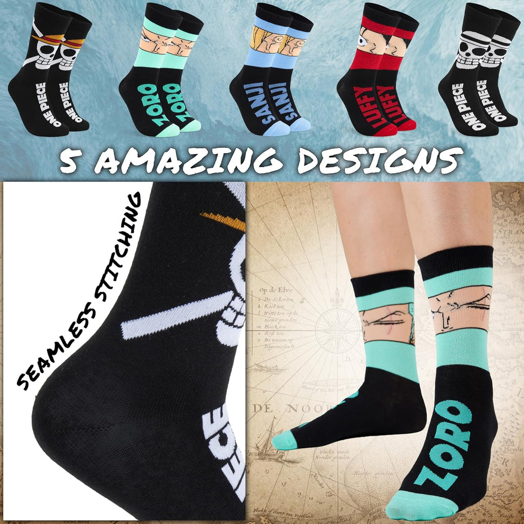 5 Pack Crew Socks for Men, Teens, Funny Anime Breathable Socks for Work, Sports, Novelty Gifts for Men