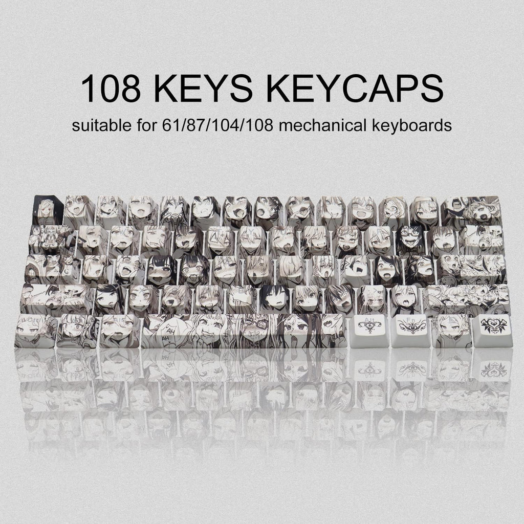 PBT Anime Keycaps - 108 Keys, XVX Japanese Custom Backlit Keycaps, OEM Profile for 61/87/104/108 Cherry Gateron MX Switches Mechanical Keyboard (Black Anime)