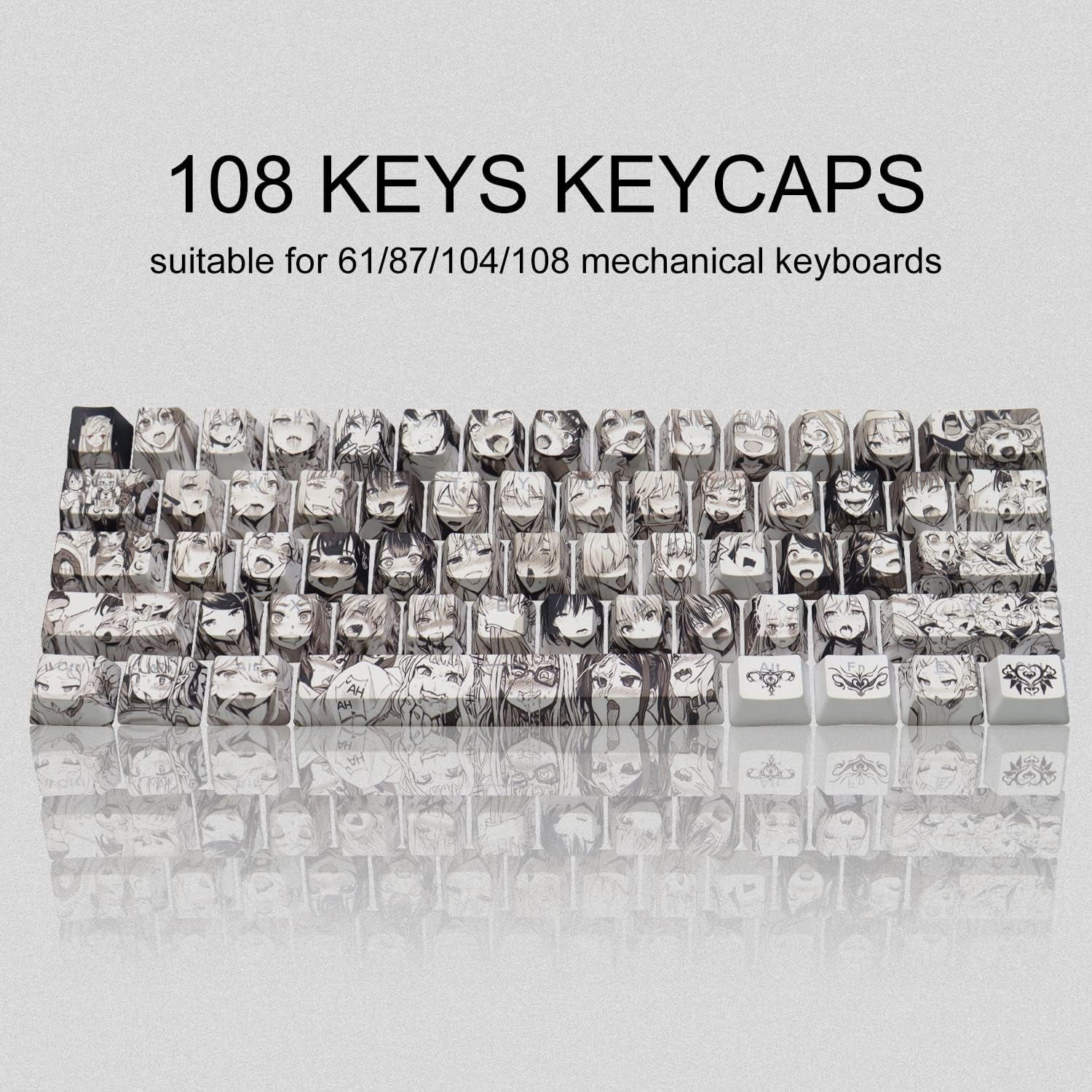PBT Anime Keycaps - 108 Keys, XVX Japanese Custom Backlit Keycaps, OEM Profile for 61/87/104/108 Cherry Gateron MX Switches Mechanical Keyboard (Black Anime)