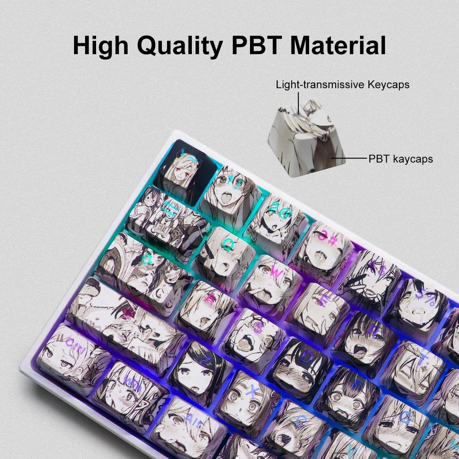 PBT Anime Keycaps - 108 Keys, XVX Japanese Custom Backlit Keycaps, OEM Profile for 61/87/104/108 Cherry Gateron MX Switches Mechanical Keyboard (Black Anime)