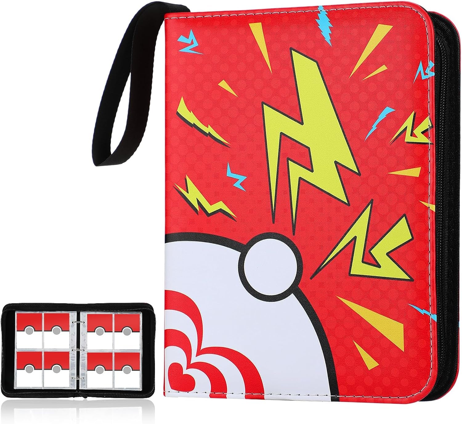 Small Portable Card Storage Binder Fits 400 Cards - 4 Pockets Zipper Card Albums for Trading, Card Holder with Removable Sleeves for Boys Gift, Red