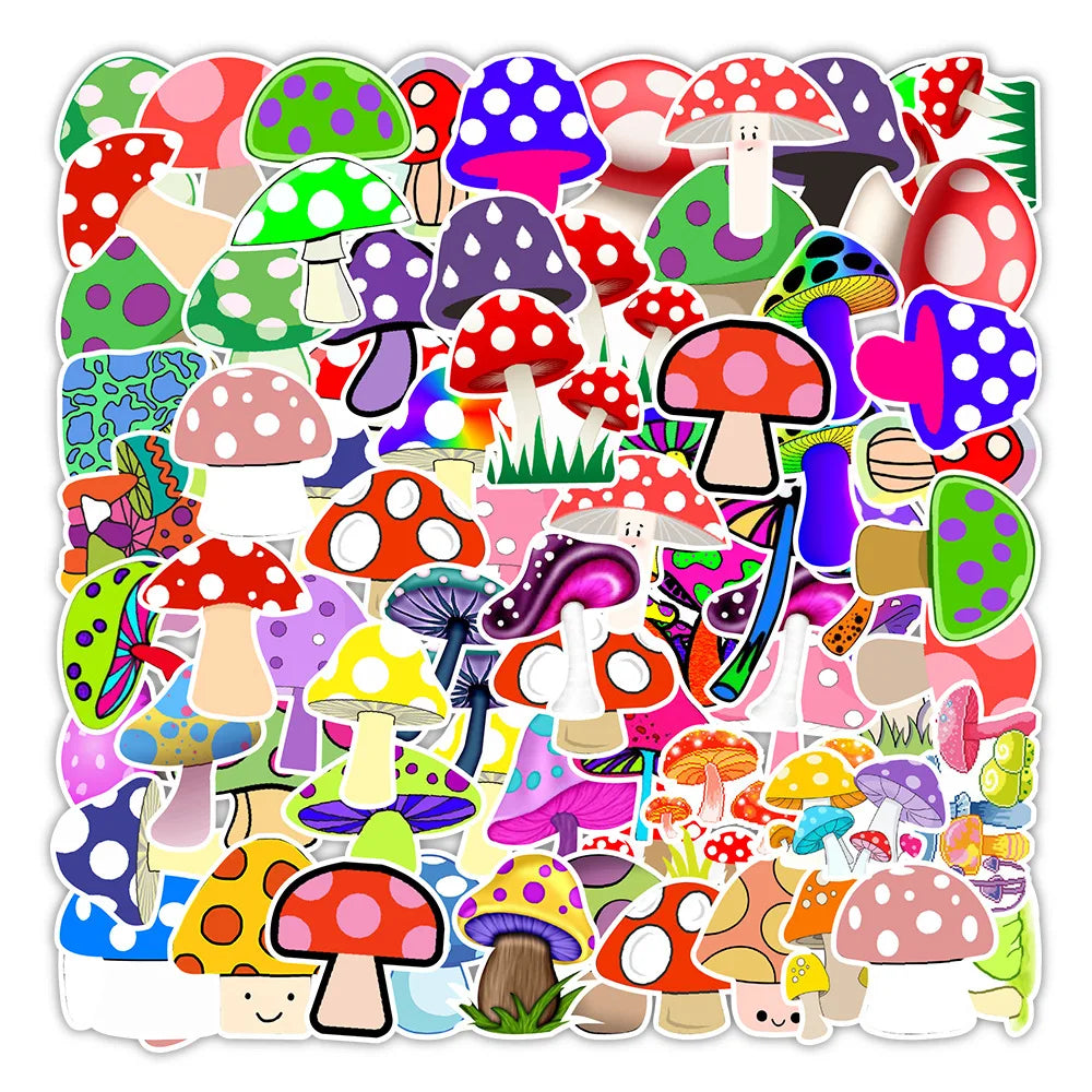 50Pcs Colorful Psychedelic Mushroom Rainbow Stickers Aesthetic Cute Plant Mushroom Stickers for Graffiti Skateboard Laptop Decor