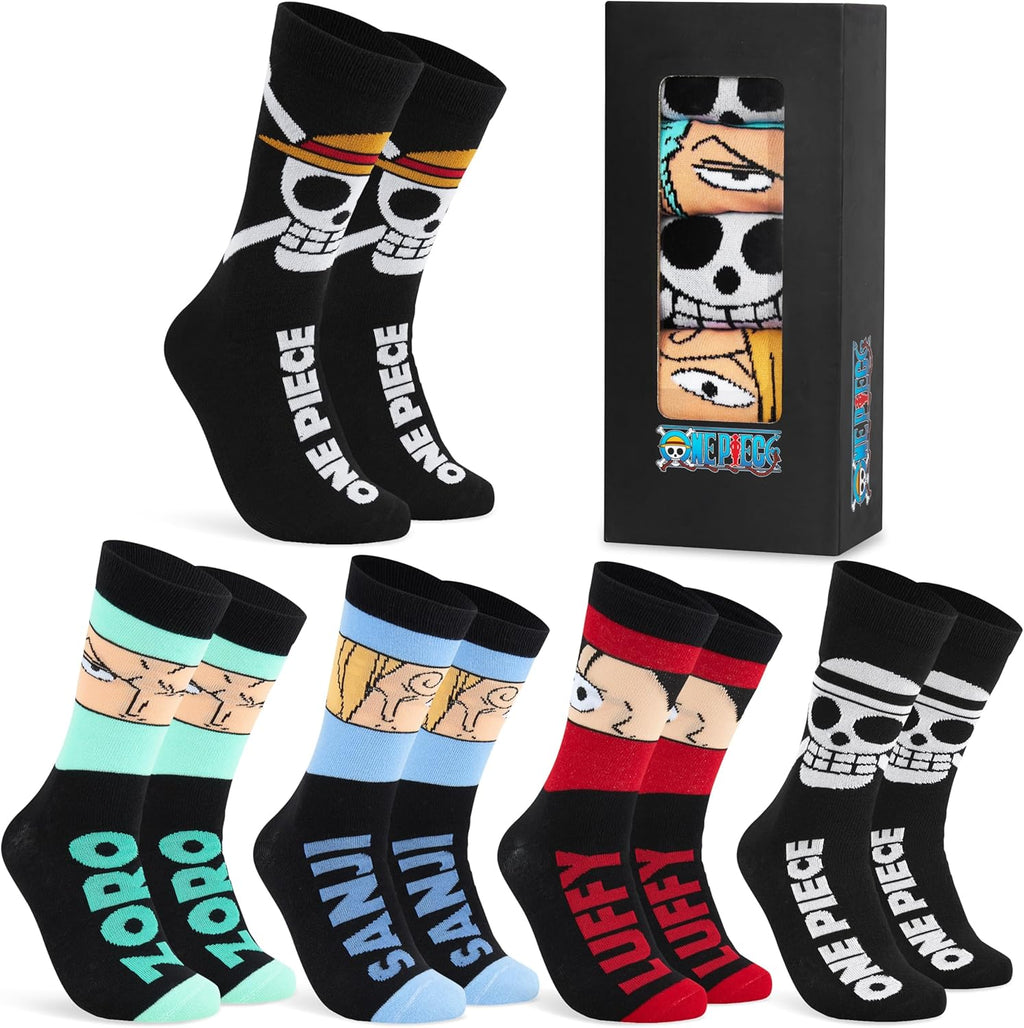 5 Pack Crew Socks for Men, Teens, Funny Anime Breathable Socks for Work, Sports, Novelty Gifts for Men