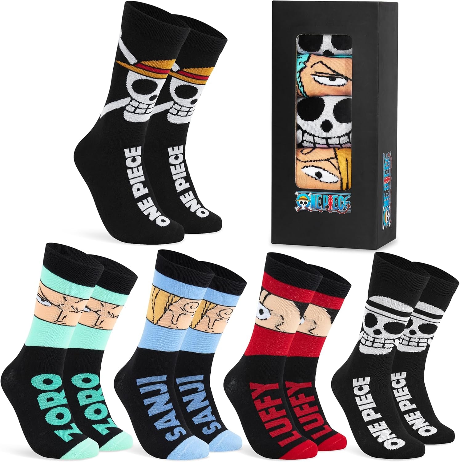 5 Pack Crew Socks for Men, Teens, Funny Anime Breathable Socks for Work, Sports, Novelty Gifts for Men