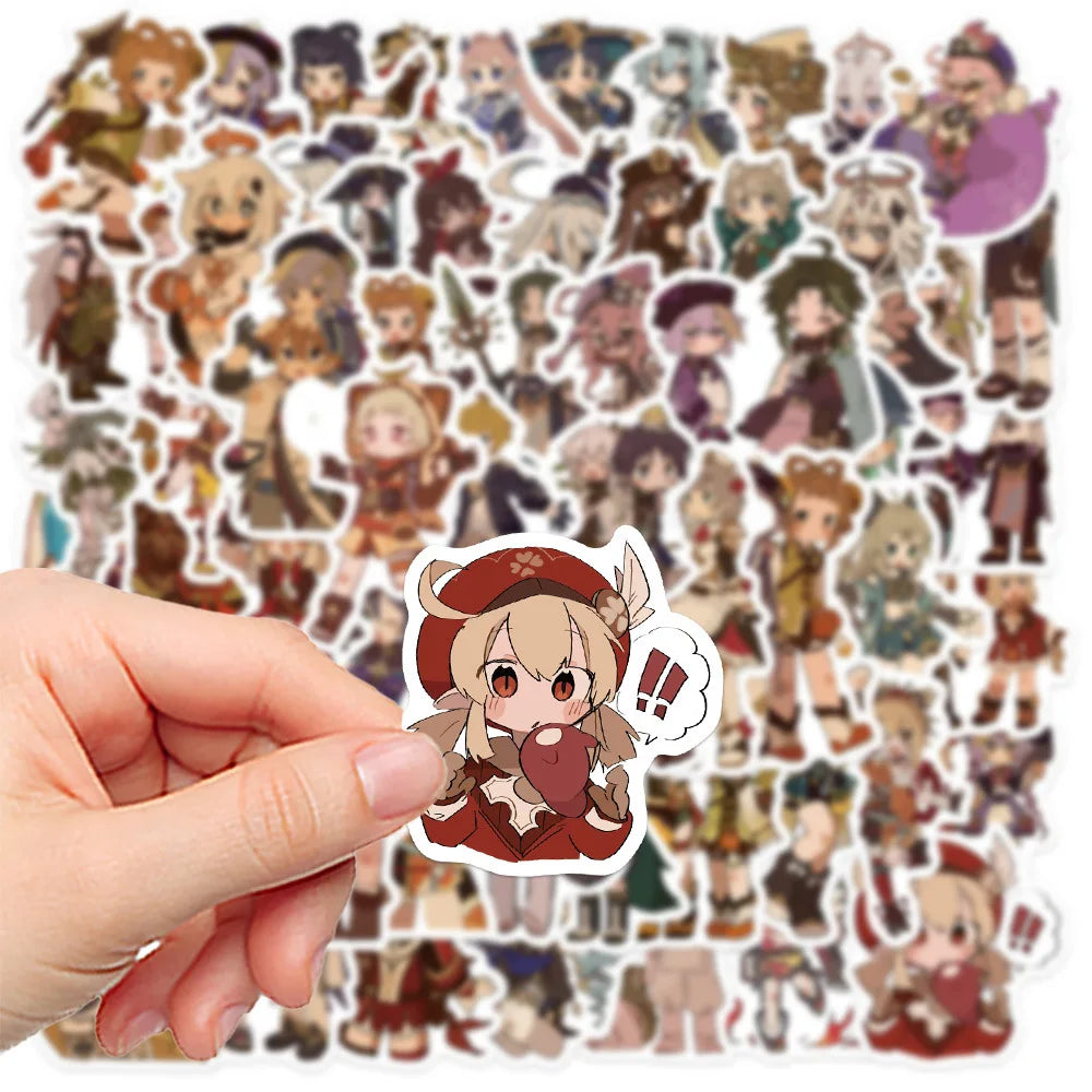 60Pcs Genshin Impact Stickers, Cute Cartoon Anime Game Stickers, Aesthetic Adhesive Vinyl Sticker Decals, Stickers for Phone