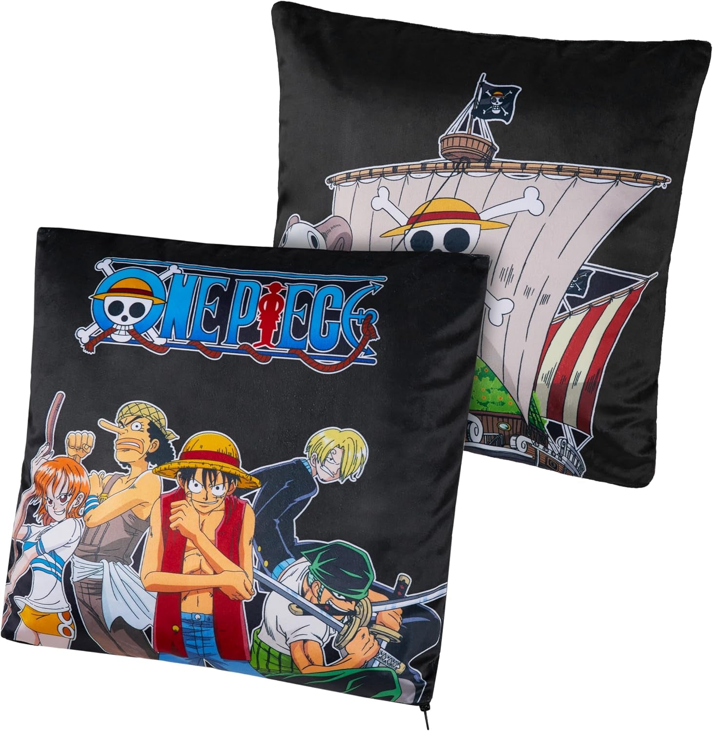 2-Pc Cushion Cover Set, Pillow Covers for Bed, Couch, Rectangular 20X12 In, Square 14 X14 In, Luffy Straw Hat Anime Gifts for Boys