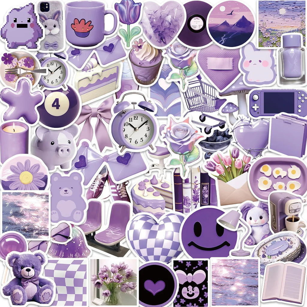 56PCS Purple Stickers Decals, Purple Aesthetic Graffiti Vinyl Stickers for Laptop Water Bottle Bike Phone