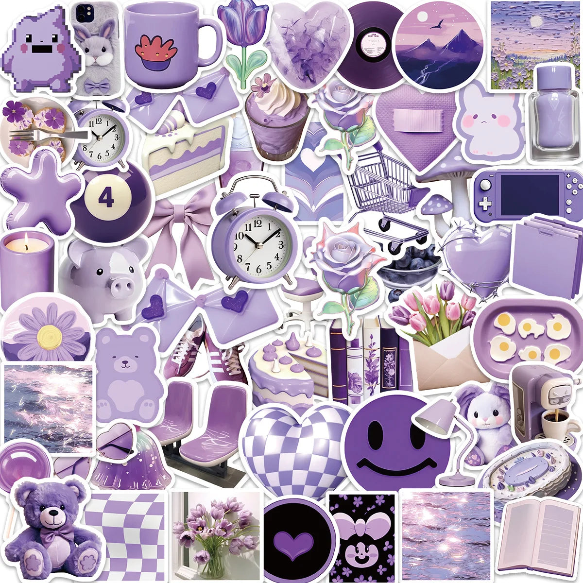 56PCS Purple Stickers Decals, Purple Aesthetic Graffiti Vinyl Stickers for Laptop Water Bottle Bike Phone