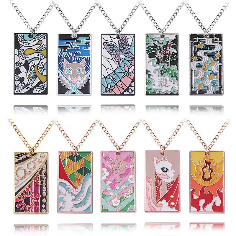 Demon Slayer Anime Pendant Necklace Tanjiro Hashira Metal Drip Oil Cartoon Accessory Cross Border Jewelry Supply